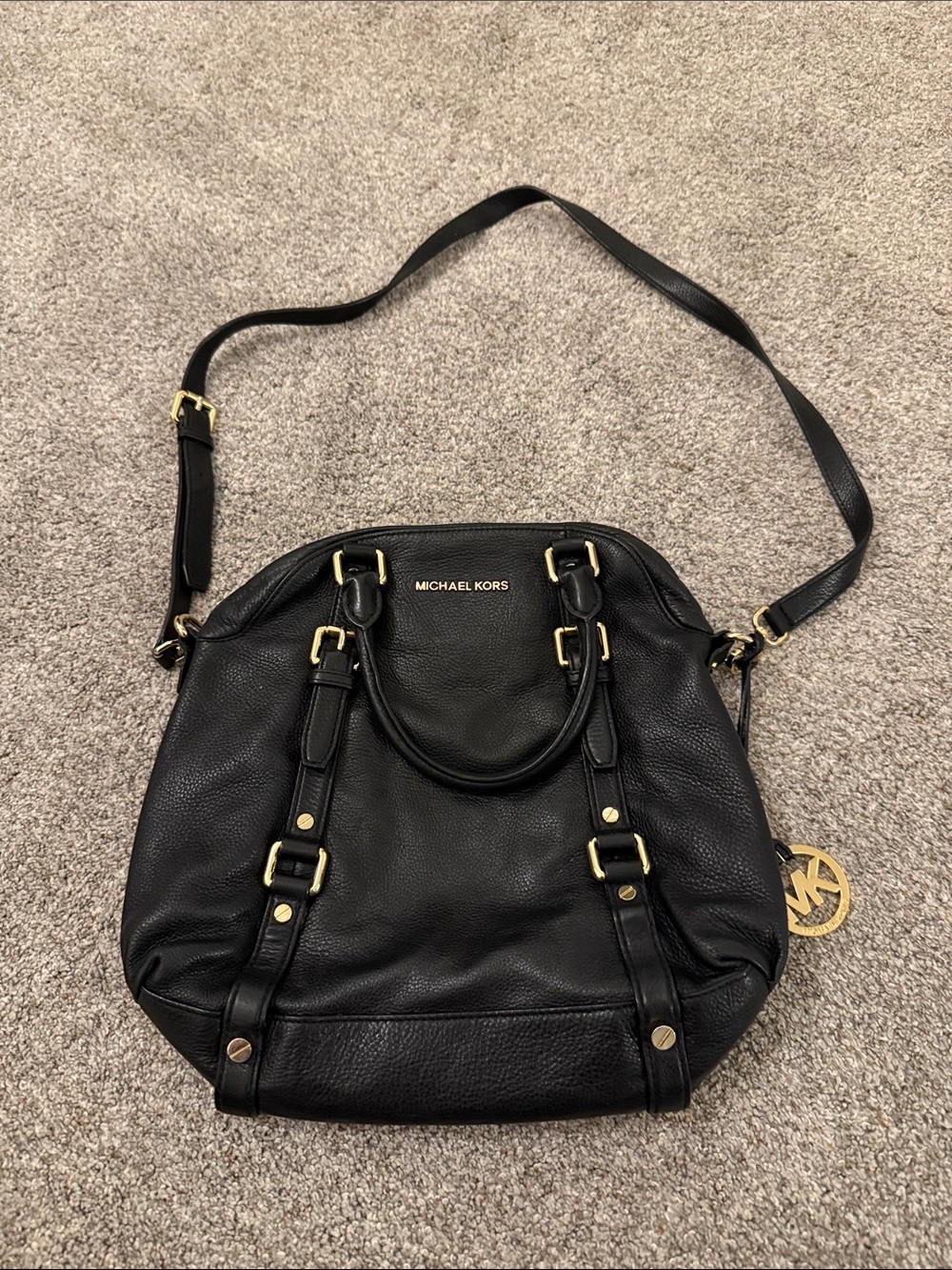 Michael Kors Bedford black leather bowling satchel with gold hardware
